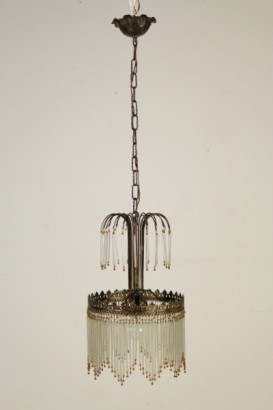 lampadario, lampadario con pendenti, lampadario in ferro dorato, ferro dorato, lampadario a struttura tonda, lampadario in vetro, pendenti in vetro, di mano in mano, anticonline