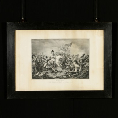 Napoleón en la batalla de Waterloo, litografía