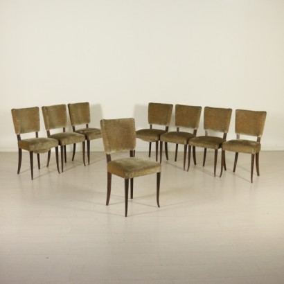 Stühle, 50er-Jahre-Stühle, 50er-Jahre, Vintage-Stühle, moderne Stühle, italienischer Vintage, italienische moderne Antiquitäten, Stuhlgruppe, acht Stühle, Samtstühle, Samtpolsterung, {* $ 0 $ *}, antionline