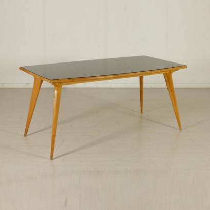 Tavolo anni 50, modernariato, tavolo vintage, di mano in mano, tavolo in faggio, anni 50, tavolo di design, design italiano, piano in vetro, vetro retro trattato
