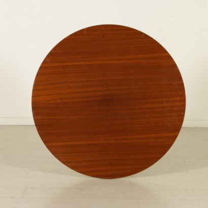 table, vintage table, design table, italian design, italian vintage, round table, 50's table, 60's table, 50's, 60's, mahogany table, mahogany veneer, brass feet, adjustable feet, {* $ 0 $ *}, anticonline