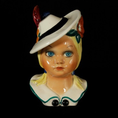 face of a young girl, young ceramic, preciosa pottery, preciosa turin, preciosa manufacture, 50s pottery, vintage pottery, 50s, {* $ 0 $ *}, anticonline