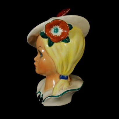 face of a young girl, young ceramic, preciosa pottery, preciosa turin, preciosa manufacture, 50s pottery, vintage pottery, 50s, {* $ 0 $ *}, anticonline