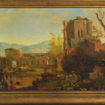 Paysage avec des fortifications et figure-détail