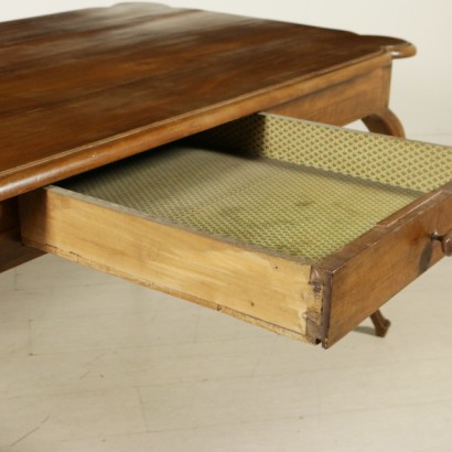 bottega 900, style table, 900 table, walnut table, table with drawer, table with shaped top, shaped top, {* $ 0 $ *}, anticonline