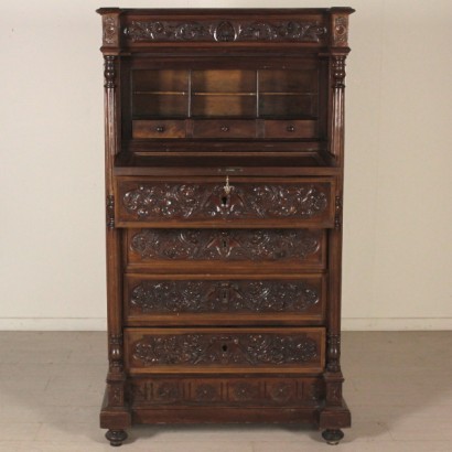 bottega 900, 900, secretaire in style, secretaire in neo-renaissance style, secretaire in 900 style, neo-renaissance style, {* $ 0 $ *}, anticonline, antique secretaire, antique secretaire