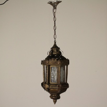 lampada, lampada in ferro, ferro dorato, lampada antica, lampada antiquariato, di mano in mano, anticonline, lampada a soffitto, lampadario in lamierino, lanterna, lanterna antica, lanterna antiquariato