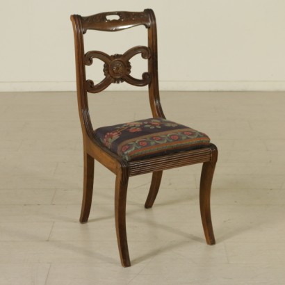 chaises, groupe de chaises, groupe de six chaises, chaises de style, 900 chaises, chaises en noyer, chaises sculptées, dos ouvert, chaises rembourrées, chaises antiques, chaises antiques, {* $ 0 $ *}, anticonline, style de restauration, chaises de restauration