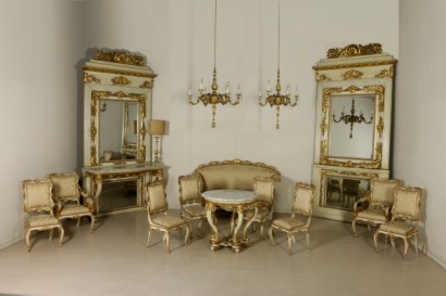 Wainscoting Ivory Lacquered Carved and Gilded Italy First Half 1800