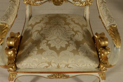 Two Armchairs Ivory Lacquered Carved and Gilded Italy First Half 1800