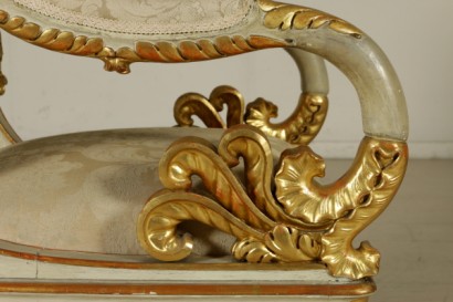 Two Armchairs Ivory Lacquered Carved and Gilded Italy First Half 1800