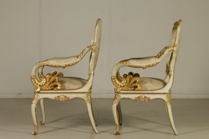 Two Armchairs Ivory Lacquered Carved and Gilded Italy First Half 1800