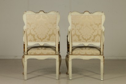 Two Armchairs Ivory Lacquered Carved and Gilded Italy First Half 1800