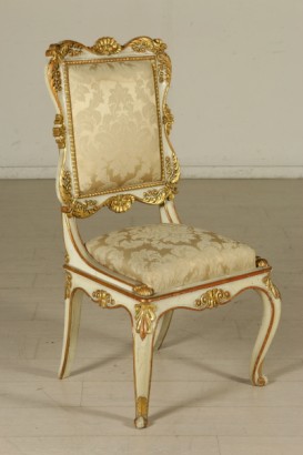 6 Chairs Ivory Lacquered Carved and Gilded Italy First Half 1800