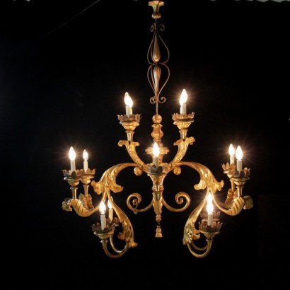 chandelier, gilded chandelier, gilded wood chandelier, 900 chandelier, early 900 chandelier, early 900 chandelier, light spot chandelier, {* $ 0 $ *}, anticonline