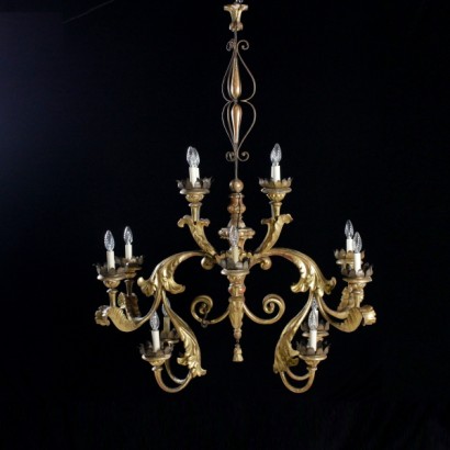 chandelier, gilded chandelier, gilded wood chandelier, 900 chandelier, early 900 chandelier, early 900 chandelier, light spot chandelier, {* $ 0 $ *}, anticonline