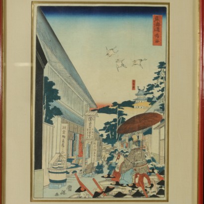 Groupe de six gravures sur bois par Toyohara Kunichika