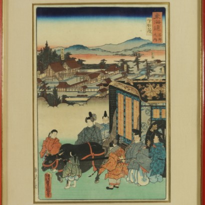 Gruppo di sei xilografie di Toyohara Kunichika