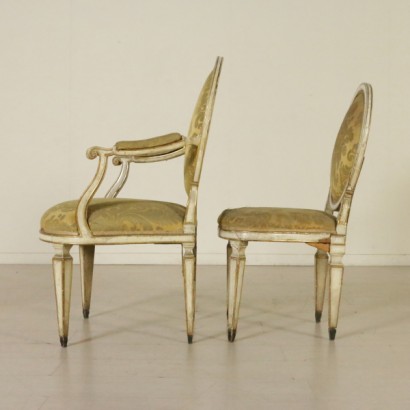 Group of eight armchairs and a chair