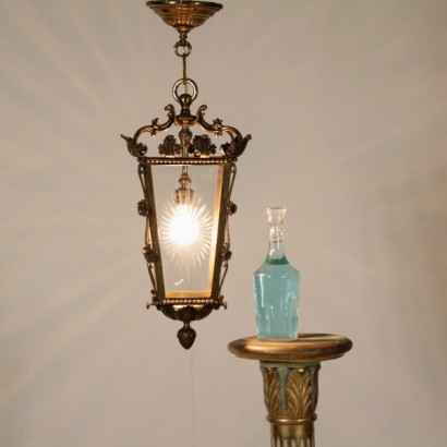 lanterna, lanterna in bronzo, lanterna antica, lanterna antiquariato, lanterna 900, lanterna in bronzo dorato, lanterna in bronzo lavorato, lanterna vetri molati, di mano in mano, anticonline