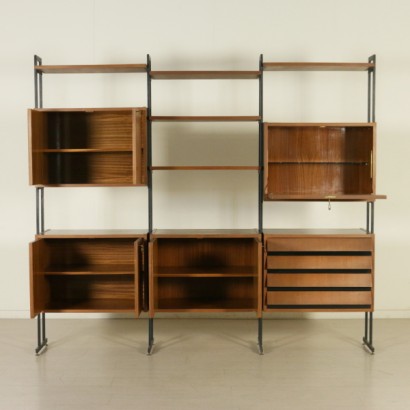 bookcase, vintage bookcase, designer bookcase, 60s bookcase, 60s bookcase, modern art bookcase, Italian modern art, Italian vintage, teak bookcase, teak bookcase, metal bookcase, metal uprights, {* $ 0 $ *}, anticonline