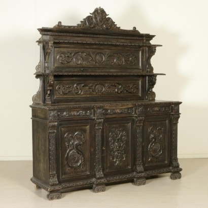 credenza, credenza con alzata, credenza con piattaia, credenza in stile neorinascimento, credenza con piattaia in stile neorinascimento, credenza antica, credenza con alzata antica, credenza con alzata antiquariato, credenza antiquariato, credenza in pioppo, credenza con alzata in pioppo, credenza 900, credenza con alzata 900, di mano in mano, anticonline