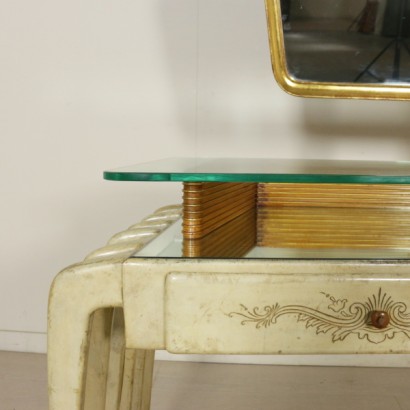 {* $ 0 $ *}, 50's, 50's, dressing table with mirror, 50's dressing table with mirror, parchment cover, parchment cover, decorated toilet, glass top, glass top toilet, parchment toilet, toilet in parchment