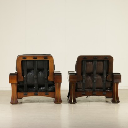 fauteuils, fauteuils Frigerio, fauteuils design, fauteuils d'antiquités modernes, des antiquités italienne moderne, design italien, des fauteuils avec repose - pieds, fauteuils en acajou, tapisserie d' ameublement en cuir, fauteuils en cuir, Frigerio en cuir, {* $ 0 $ *}, anticonline, luciano Frigerio, fauteuils LUCIANO frigidaire