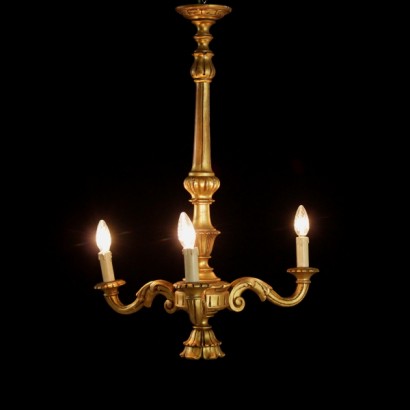 lampadario, lampadario in legno, lampadario 900, lampadario in legno dorato, lampadario dorato, lampadario tre bracci, lampadario a tre bracci, di mano in mano