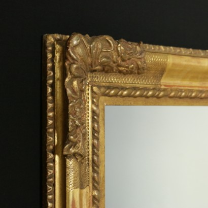 Espejo, espejo antiguo, antiguo espejo, espejo de estilo, espejo en madera dorada, madera dorada, espejo dorado, 900 espejo, primeros 900 espejo, primeros 900 espejo, primer espejo medio 900, {* $ 0 $ *}, anticonline, buril mano de obra , buril