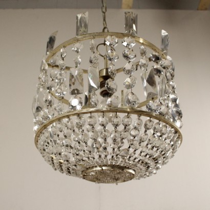 lampadario, lampadario antico, lampadario antiquariato, lampadario a soffitto, lampadario tondo, lampadario 900, lampadario struttura in ottone, struttura in ottone, lampadario in vetro, lampadario in vetro e ottone, di mano in mano, anticonline