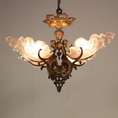 Lustre Vintage en Bronze et Verre