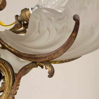 Lampadario in bronzo e vetro - particolare