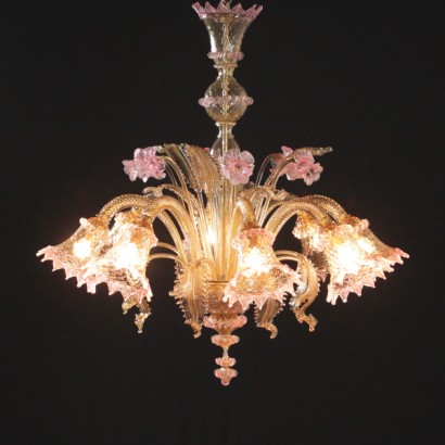 {* $ 0 $ *}, lustre, lustre de murano, lustre en verre, verre ambré, lustre en verre de murano, lustre antique, lustre antique, lampe 800, lustre à huit bras, huit bras