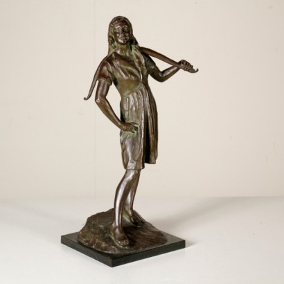 antiquariato, sculture, antiquariato sculture, sculture antiche, sculture antiche italiane, statua in bronzo, statua Giuseppe Siccardi, Giuseppe Siccardi, statua giovane contadina, giovane contadina, 1949, firmata