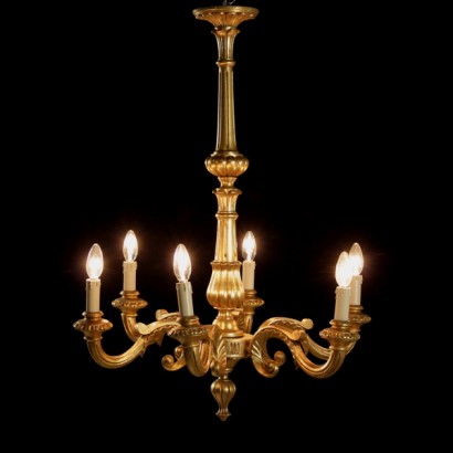 {* $ 0 $ *}, candelabro de madera, candelabro de madera tallada, candelabro dorado, candelabro de madera dorada, candelabro 900, candelabro mid-900, candelabro de 6 brazos, candelabro de seis brazos