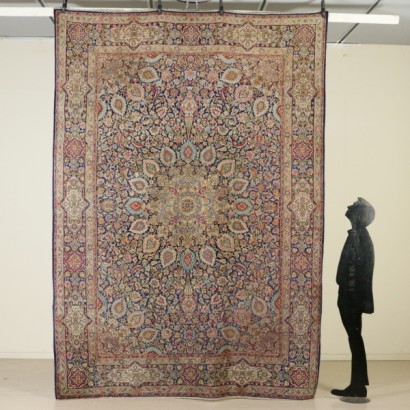 antigüedad, alfombras, alfombras antiguas, alfombras antiguas, Kerman, Irán, alfombra de algodón, alfombra de lana, alfombra de nudo medio, alfombra de los años 50-60