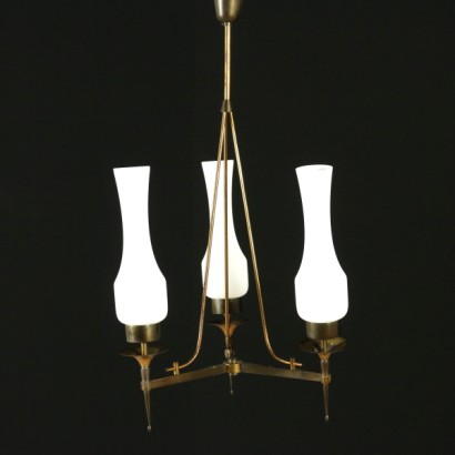 di mano in mano, lampada a soffitto, lampada metallo, lampada ottone, lampada vetro opalino, lampada modernariato, lmpada italia.