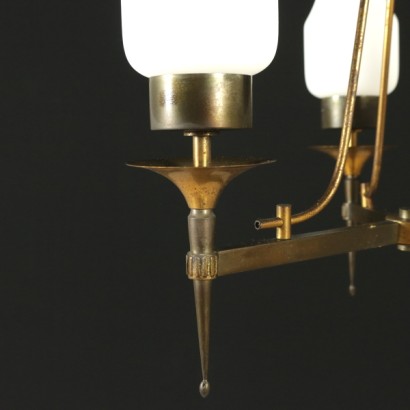 di mano in mano, lampada a soffitto, lampada metallo, lampada ottone, lampada vetro opalino, lampada modernariato, lmpada italia.