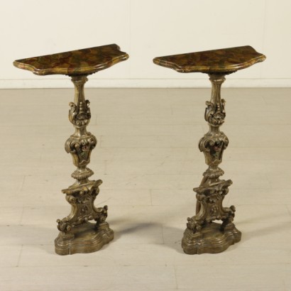 Pair of Small Gilded and Lacquered Consoles