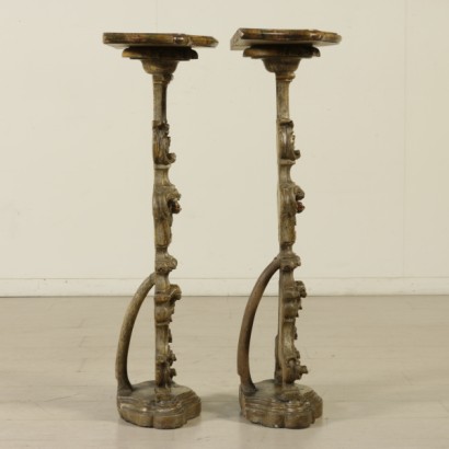 Pair of Small Gilded and Lacquered Consoles