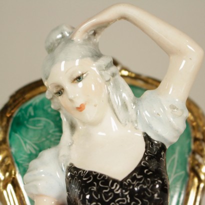 {* $ 0 $ *}, ceramic figurine, V. B. Italy statuette, enameled statuette, 900 statuette, italian statuette, 1950s statuette, female statuette