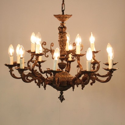 {* $ 0 $ *}, bronze chandelier, chandelier with nymphs, 900 chandelier, twentieth century chandelier, italian chandelier