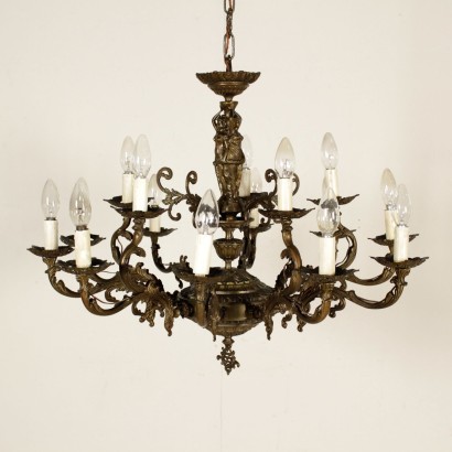 {* $ 0 $ *}, bronze chandelier, chandelier with nymphs, 900 chandelier, twentieth century chandelier, italian chandelier
