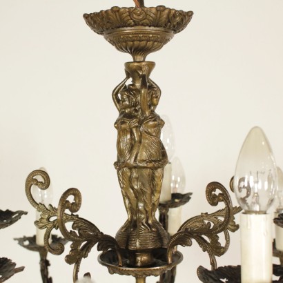 {* $ 0 $ *}, Kronleuchter aus Bronze, Kronleuchter mit Nymphen, 900 Kronleuchter, Kronleuchter des zwanzigsten Jahrhunderts, italienischer Kronleuchter