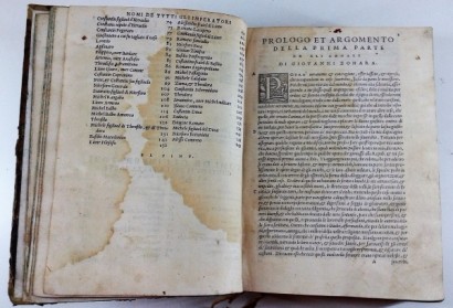 Historia di Giovanni Zonara, Primo Consigliero, et Capitano della Guardia Imperiale di Costantinopoli, divisa in tre parti. Nella prima si tratta delle cose de gli Hebrei dal principio del mondo insino alla ruina di Gierusalem: nella seconda dell&apos;origine de&apos; Romani insino all&apos;imperio del gran Costantino: nella terza de&apos; fatti di tutti gl&apos;imperatori dal Gran Costantino insino alla morte di Alesso Comneno. Onde si apprende vera notizia delle cose pi&#249; memorabili avvenute in spatio di 6626 anni.