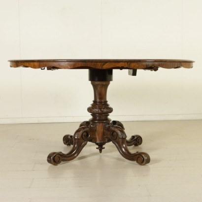 {* $ 0 $ *}, 900 table, twentieth century table, italia table, walnut table, carved table oval table, opening table, walnut burl table, veneered table