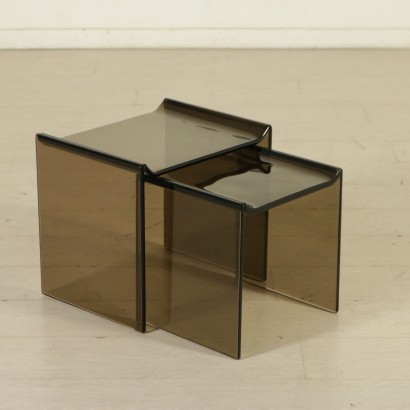 {* $ 0 $ *}, Paar kleine Tische, Couchtische aus Rauchglas, moderne antike Tische, italienische Couchtische