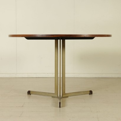di mano in mano, tavolo impiallacciato, tavolo in palissandro, tavolo metallo cromato, tavolo modernariato, tavolo italia