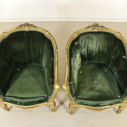 {* $ 0 $ *}, carved armchairs, wavy armchairs, lacquered armchairs, gilded armchairs, polychrome armchairs, upholstered armchairs, 900 armchairs, twentieth century armchairs, Italian armchairs, lacquered wood armchairs